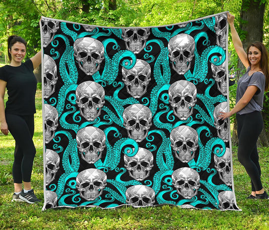 Octopus Tentacles Skull Pattern Print Quilt