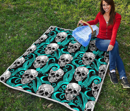 Octopus Tentacles Skull Pattern Print Quilt