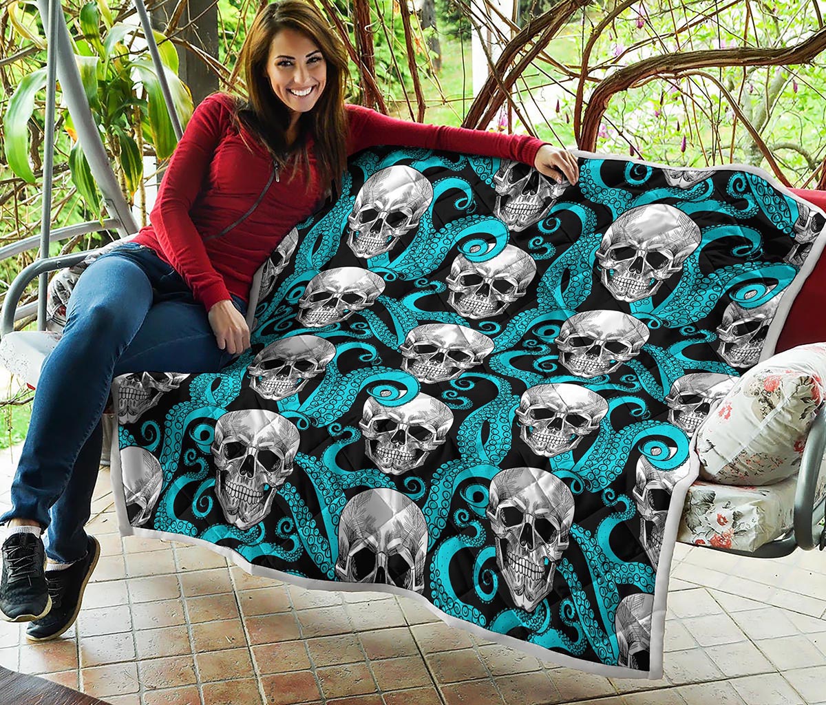 Octopus Tentacles Skull Pattern Print Quilt