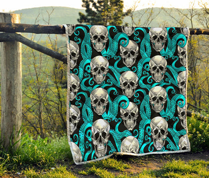Octopus Tentacles Skull Pattern Print Quilt