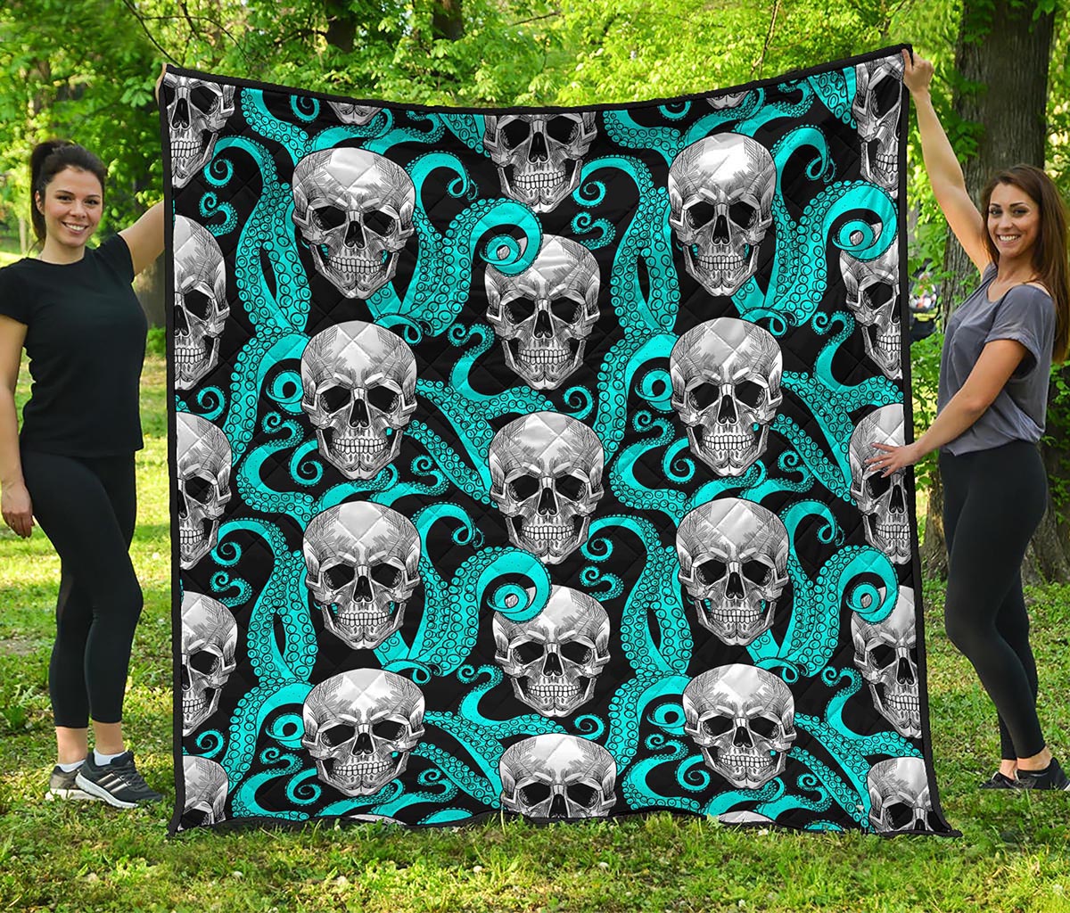 Octopus Tentacles Skull Pattern Print Quilt