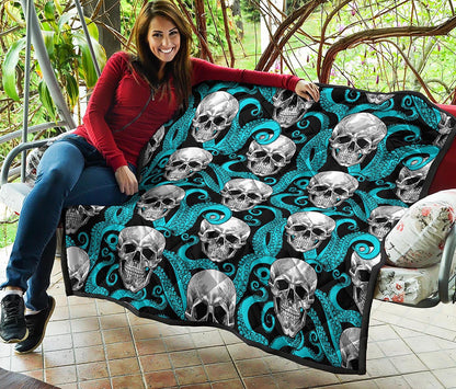 Octopus Tentacles Skull Pattern Print Quilt
