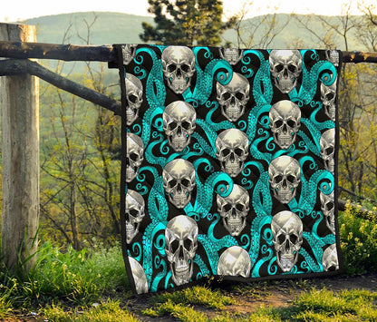 Octopus Tentacles Skull Pattern Print Quilt