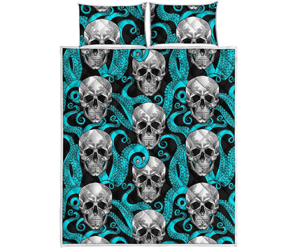 Octopus Tentacles Skull Pattern Print Quilt Bed Set