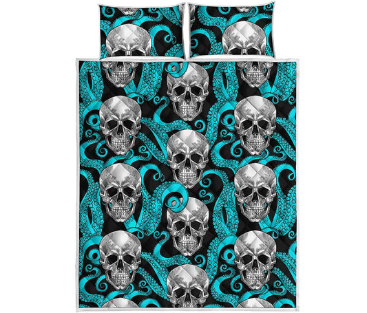 Octopus Tentacles Skull Pattern Print Quilt Bed Set