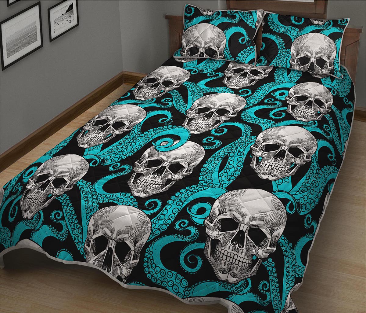 Octopus Tentacles Skull Pattern Print Quilt Bed Set