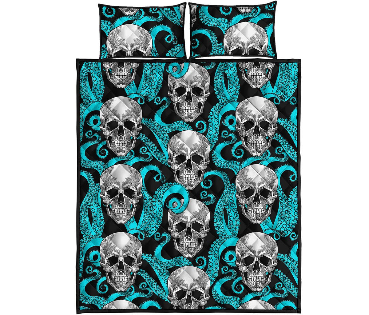 Octopus Tentacles Skull Pattern Print Quilt Bed Set