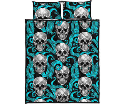 Octopus Tentacles Skull Pattern Print Quilt Bed Set