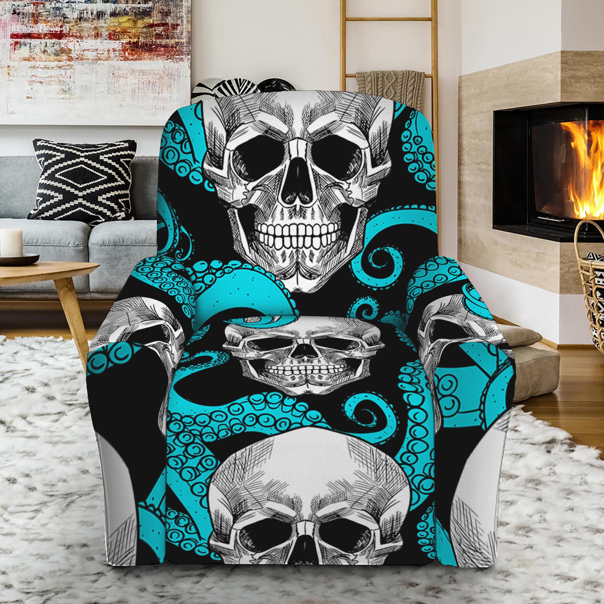 Octopus Tentacles Skull Pattern Print Recliner Slipcover