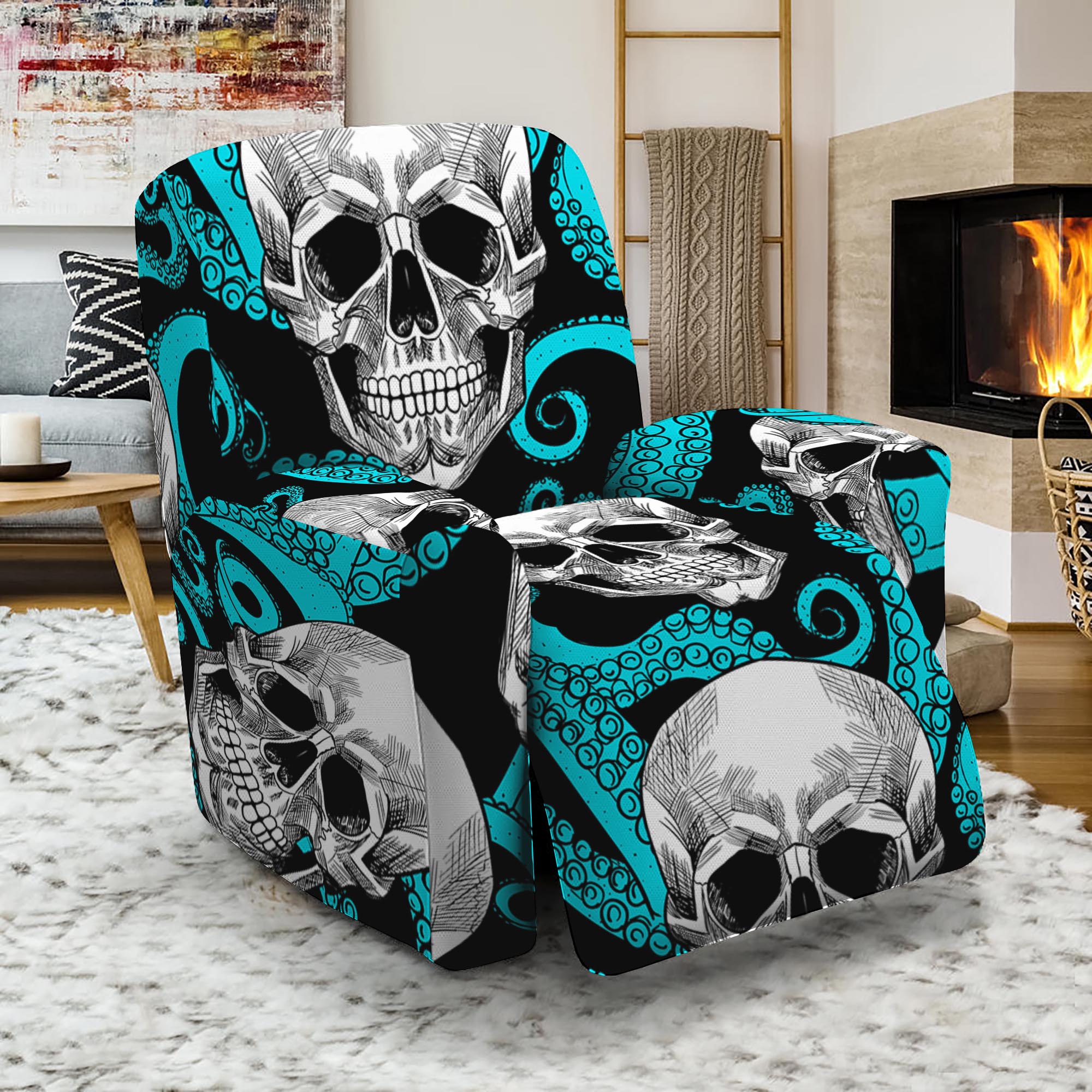 Octopus Tentacles Skull Pattern Print Recliner Slipcover