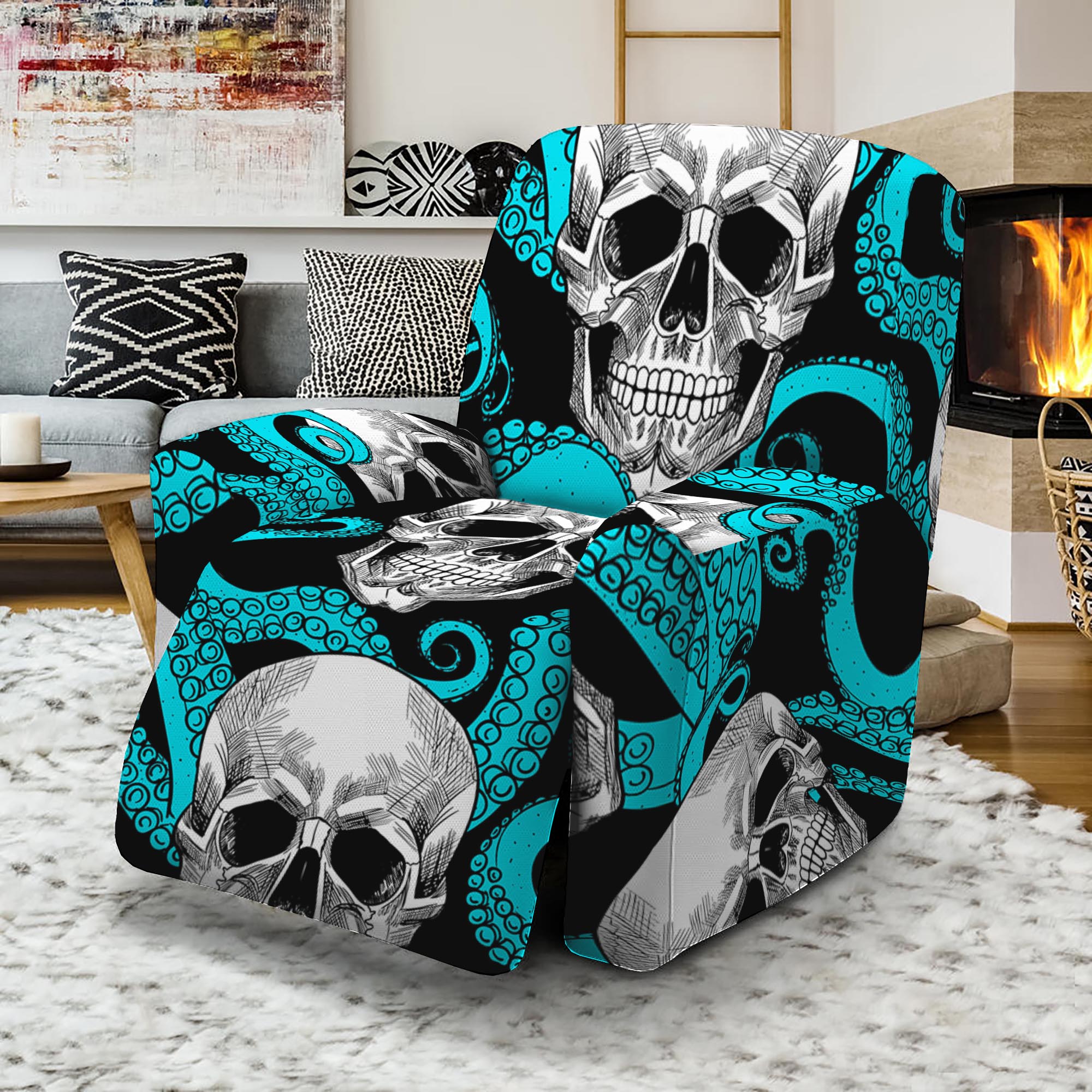 Octopus Tentacles Skull Pattern Print Recliner Slipcover