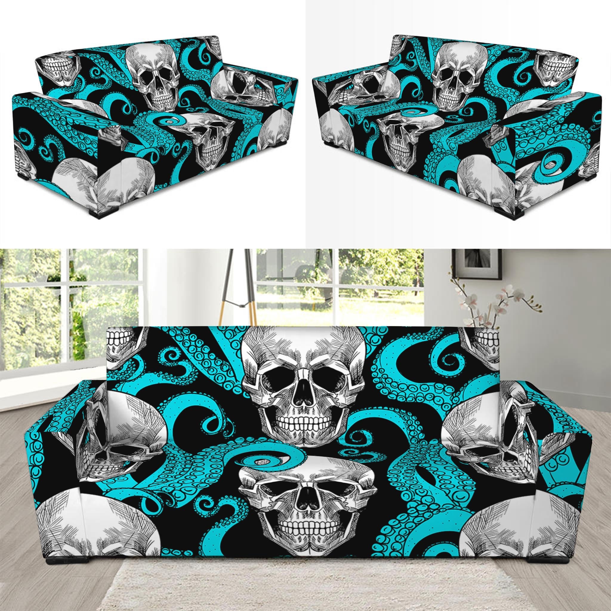 Octopus Tentacles Skull Pattern Print Sofa Slipcover