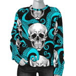 Octopus Tentacles Skull Pattern Print Women's Crewneck Sweatshirt GearFrost