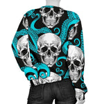 Octopus Tentacles Skull Pattern Print Women's Crewneck Sweatshirt GearFrost
