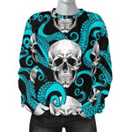 Octopus Tentacles Skull Pattern Print Women's Crewneck Sweatshirt GearFrost