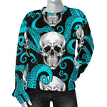 Octopus Tentacles Skull Pattern Print Women's Crewneck Sweatshirt GearFrost