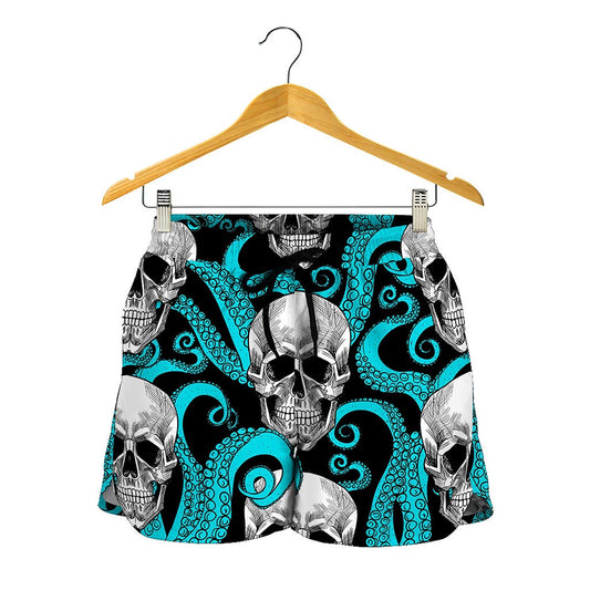 Octopus Tentacles Skull Pattern Print Women's Shorts