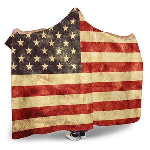 Old American Flag Patriotic Hooded Blanket GearFrost
