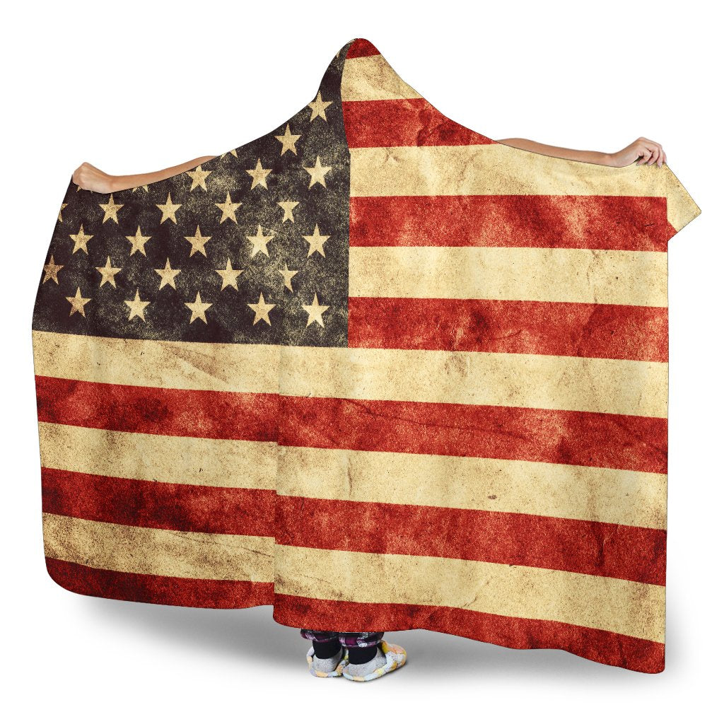 Old American Flag Patriotic Hooded Blanket GearFrost