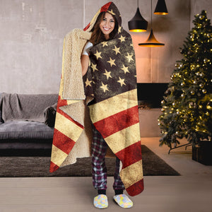 Old American Flag Patriotic Hooded Blanket GearFrost