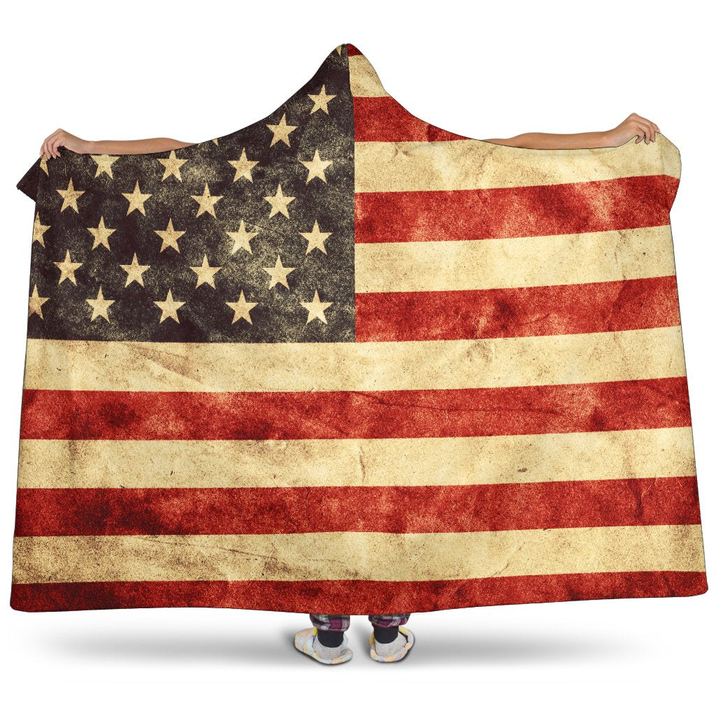 Old American Flag Patriotic Hooded Blanket GearFrost