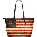 Old American Flag Patriotic Leather Tote Bag With Zipper