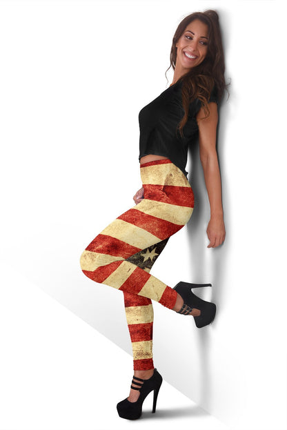 Old American Flag Patriotic Women's Leggings GearFrost