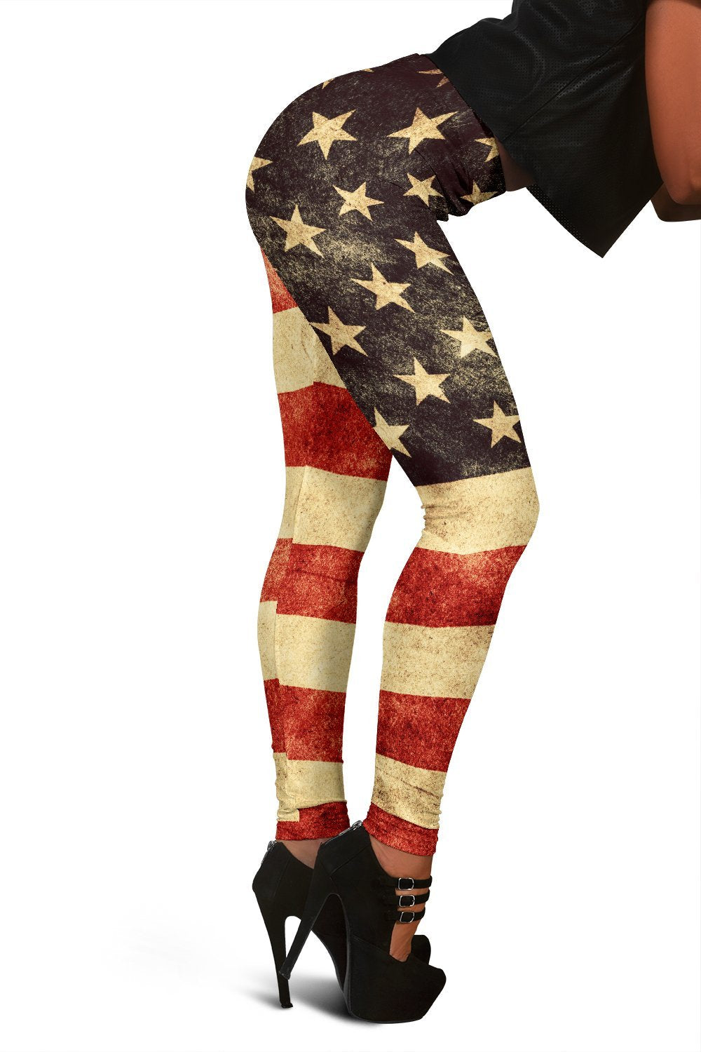 Old American Flag Patriotic Women's Leggings GearFrost