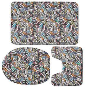 Old Cassette Tape Print 3 Piece Bath Mat Set