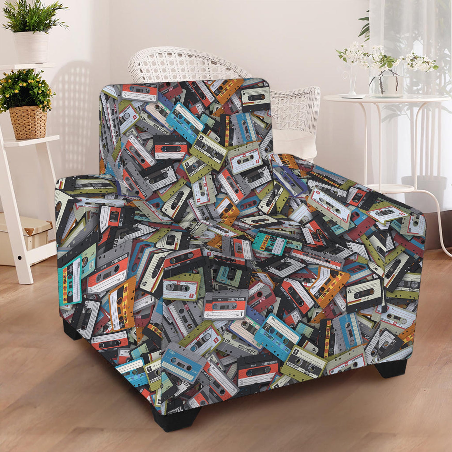 Old Cassette Tape Print Armchair Slipcover