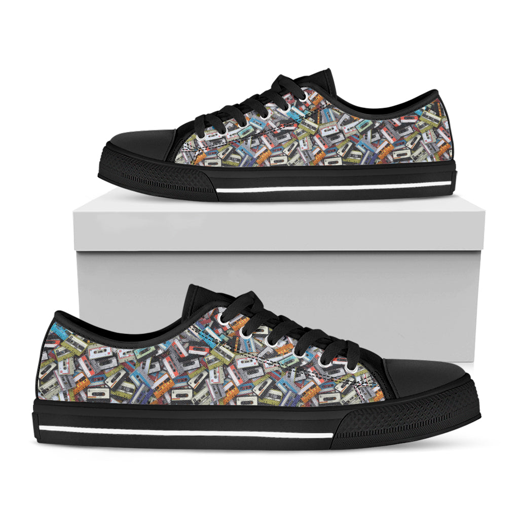 Old Cassette Tape Print Black Low Top Shoes
