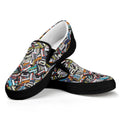 Old Cassette Tape Print Black Slip On Sneakers