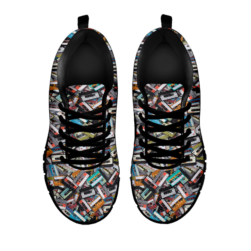 Old Cassette Tape Print Black Sneakers