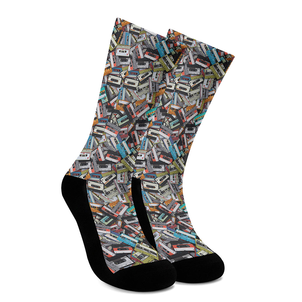 Old Cassette Tape Print Crew Socks