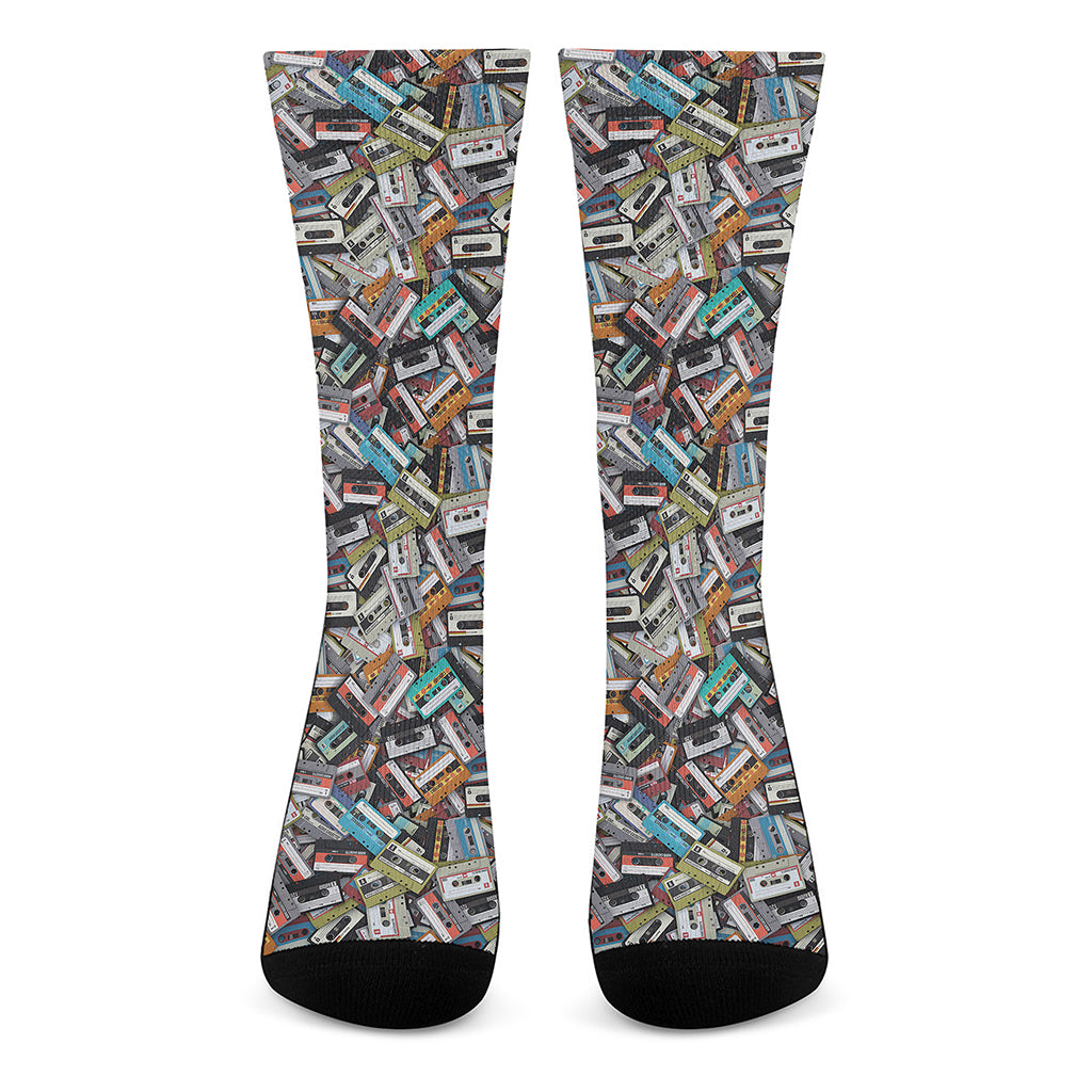 Old Cassette Tape Print Crew Socks