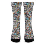 Old Cassette Tape Print Crew Socks