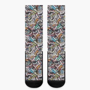 Old Cassette Tape Print Crew Socks