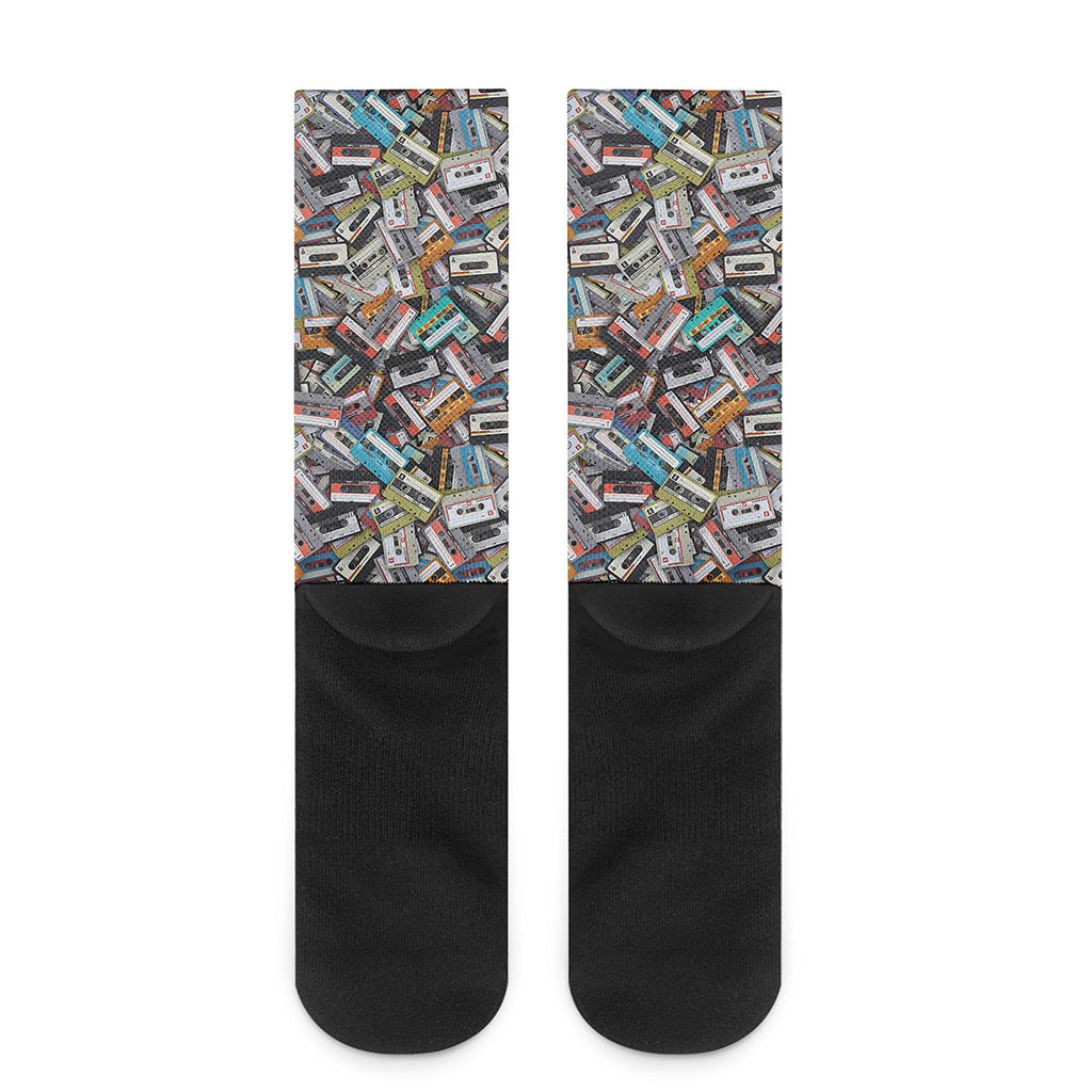 Old Cassette Tape Print Crew Socks