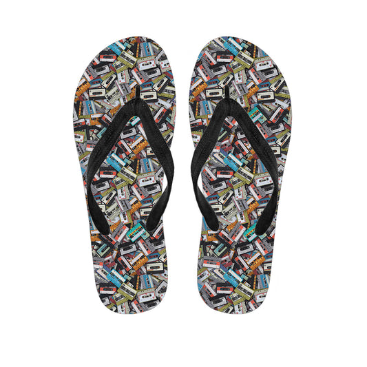Old Cassette Tape Print Flip Flops