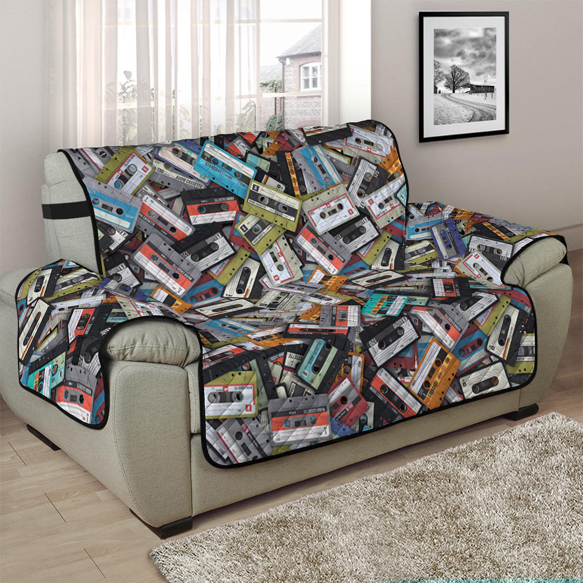 Old Cassette Tape Print Half Sofa Protector