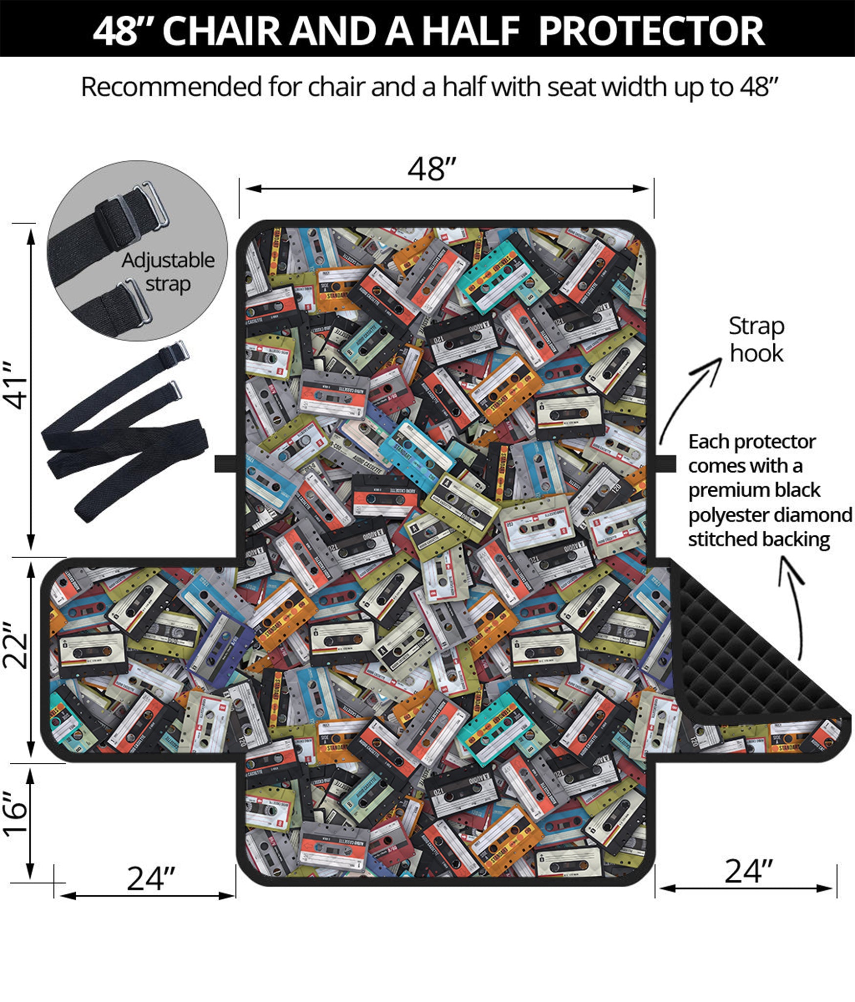 Old Cassette Tape Print Half Sofa Protector