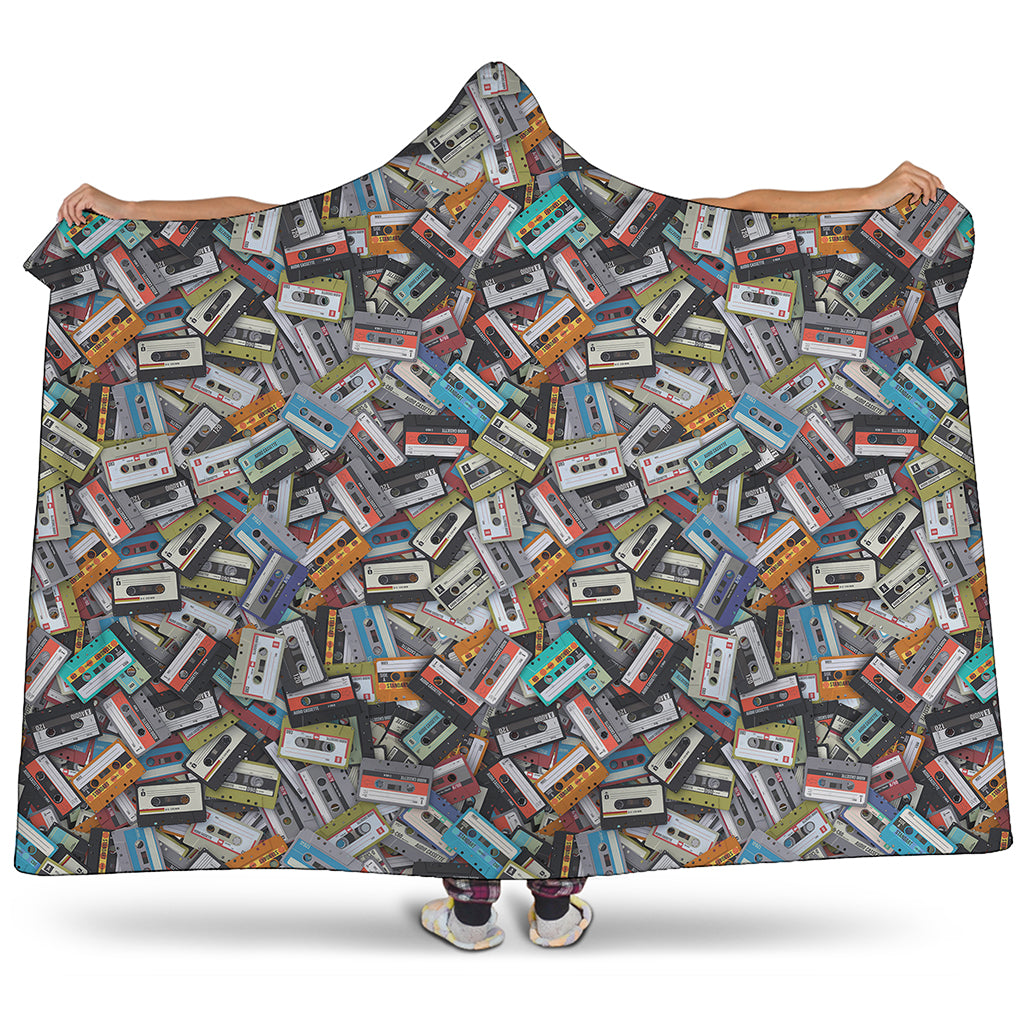 Old Cassette Tape Print Hooded Blanket