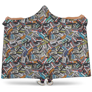 Old Cassette Tape Print Hooded Blanket