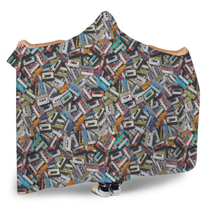 Old Cassette Tape Print Hooded Blanket