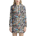 Old Cassette Tape Print Pullover Hoodie Dress