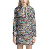 Old Cassette Tape Print Hoodie Dress