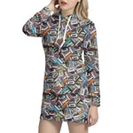 Old Cassette Tape Print Hoodie Dress