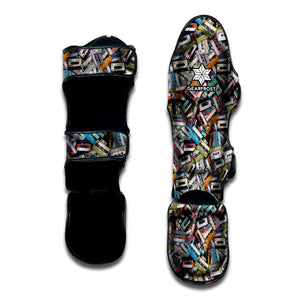 Old Cassette Tape Print Muay Thai Shin Guard