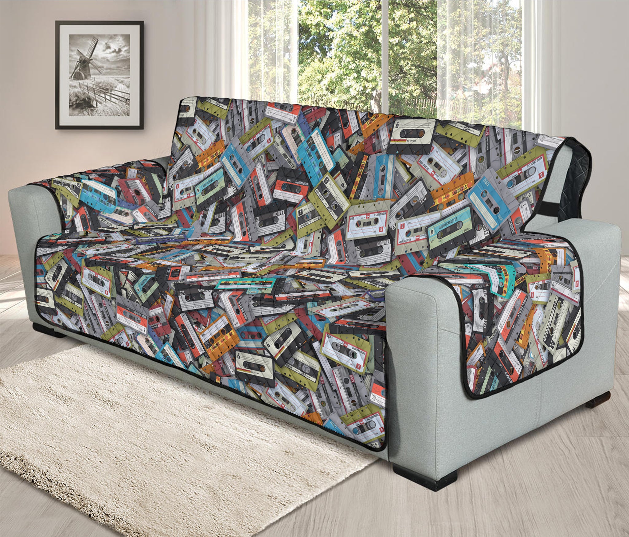 Old Cassette Tape Print Oversized Sofa Protector