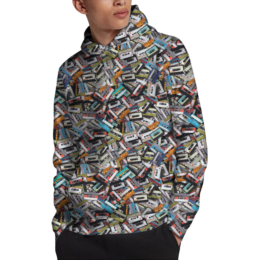 Old Cassette Tape Print Pullover Hoodie